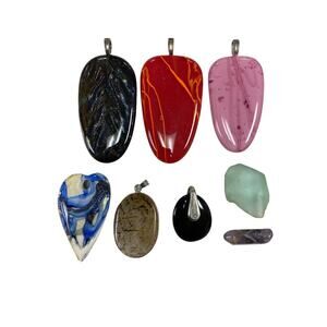 Vtg Lot of 8 Assorted Mixed Natural Stone Silver Tone Pendants & Healing Crystal